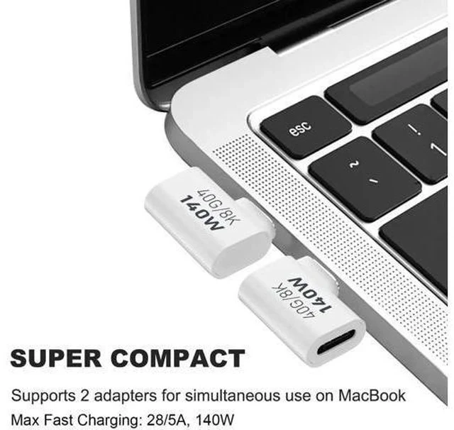 Alt view image 6 of 6 - 2 Pack White 90 Degree Right Angle USB C Male to Female Elbow Adapter, 140W PD Fast Charging Type-C Extender Compatible with Thunderbolt 3/4, MacBook Pro/Air, Laptops, Phones & All USB-C Devices
