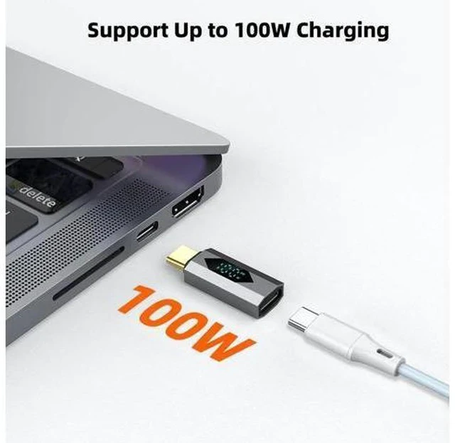 Alt view image 2 of 6 - 2 Pack Digital Display USB-C Male to Female Adapter, 100W PD Type-C Power Meter Tester with LED Wattage Screen Compatible with iPhone 15 Series, iPad Air/Pro, MacBook, All USB-C Devices, Grey