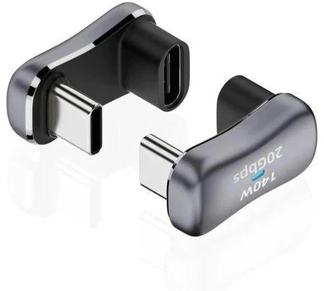 Main image of 2 Pack 180 Degree U-Shaped USB C Male to Female Adapter, 20Gbps 140W PD Type-C Flat Elbow Connector Compatible with Steam Deck, Switch, Laptop, Tablet, All USB-C Phones