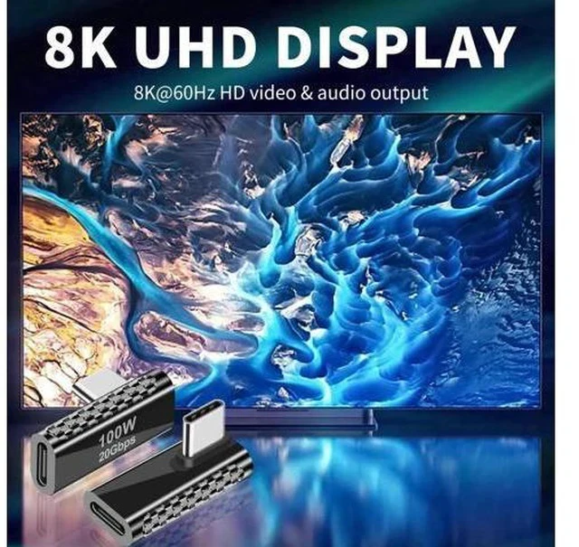 Alt view image 3 of 7 - 20Gbps USB C Right Angle Adapter 90 Degree USB-C Male to Female Converter, PD 100W Fast Charging Type C Elbow Connector Compatible with MacBook Pro, iPad Pro, Tablets & Phones, 1 Pack
