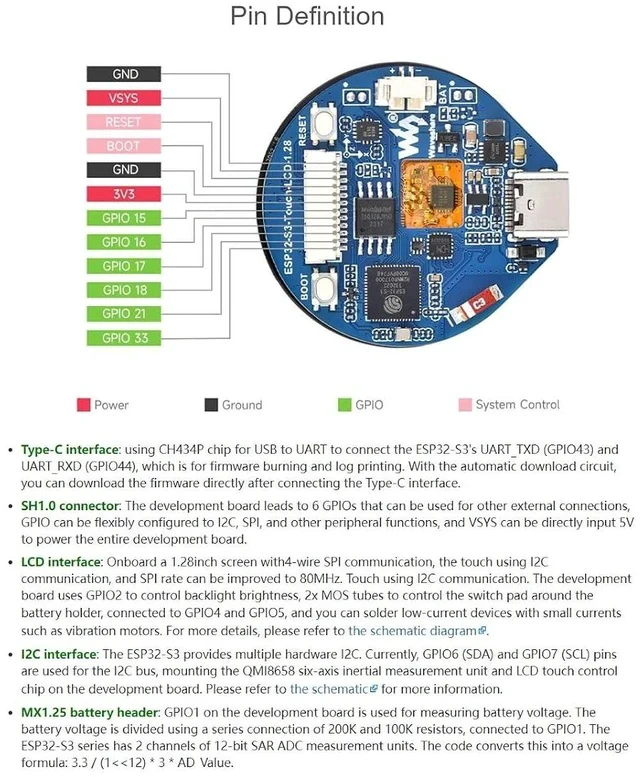Alt view image 5 of 7 - ESP32-S3 Development Board Onboard 1.28inch Round Touch LCD Display,32-bit LX7 Dual-core Processor,Support 2.4 GHz Wi-Fi and Bluetooth 5(LE) ,Embedded GC9A01 Driver And CST816S Touch Control Chip