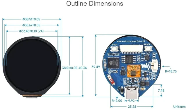 Alt view image 7 of 7 - ESP32-S3 Development Board Onboard 1.28inch Round Touch LCD Display,32-bit LX7 Dual-core Processor,Support 2.4 GHz Wi-Fi and Bluetooth 5(LE) ,Embedded GC9A01 Driver And CST816S Touch Control Chip