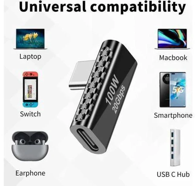 Alt view image 6 of 7 - 20Gbps USB C Right Angle Adapter 90 Degree USB-C Male to Female Converter, PD 100W Fast Charging Type C Elbow Connector Compatible with MacBook Pro, iPad Pro, Tablets & Phones, 1 Pack