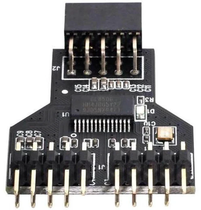 Alt view image 2 of 7 - Motherboard USB 2.0 Internal 9Pin/10Pin Header 1-to-2 Splitter Hub, Front Panel Extension Adapter
