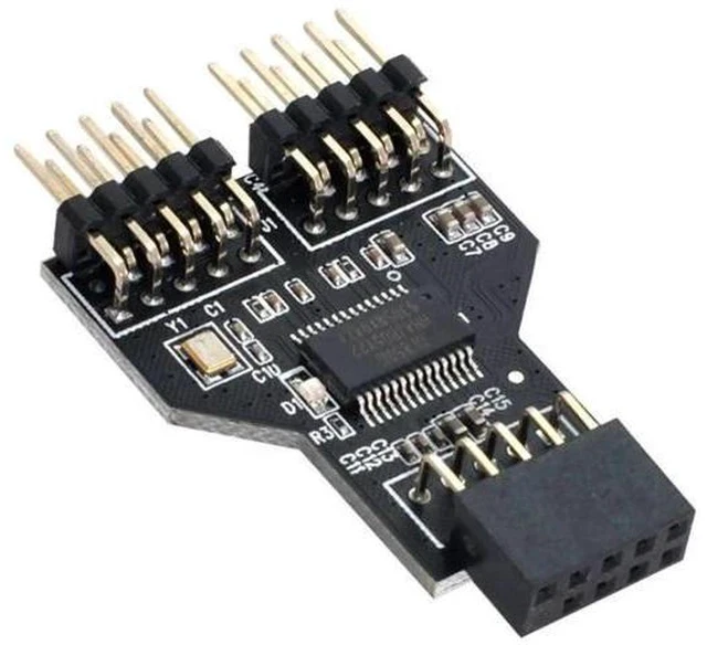 Alt view image 3 of 7 - Motherboard USB 2.0 Internal 9Pin/10Pin Header 1-to-2 Splitter Hub, Front Panel Extension Adapter