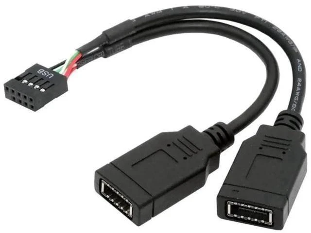 Main image of 0.49FT USB2.0 9Pin Male to Dual KeyA TypeE Female Splitter Cable, Mainboard Header to Front Panel Port Extension Cord