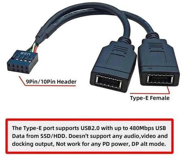 Alt view image 7 of 7 - 0.49FT USB2.0 9Pin Male to Dual KeyA TypeE Female Splitter Cable, Mainboard Header to Front Panel Port Extension Cord