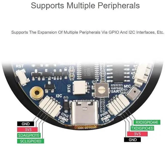 Alt view image 4 of 7 - ESP32-S3 1.85inch Round Touch Display Development Board 360×360 Resolution 262K Color LCD Screen, 32-bit LX7 Dual-core Processor,Supports WiFi & Bluetooth