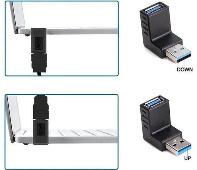 Alt view image 6 of 6 - 4 Pack 90 Degree USB 3.0 Male to Female Coupler, Multi-Angle Gender Changer Extender (Left/Right/Up/Down)