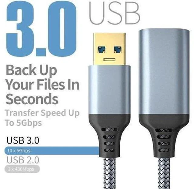 Alt view image 2 of 7 - USB 3.0 Extension Cable Type A Male to Female Extension Cord, High Data Transfer Compatible with USB Keyboard, Mouse, Flash Drive, Hard Drive Gray 16.4 ft.