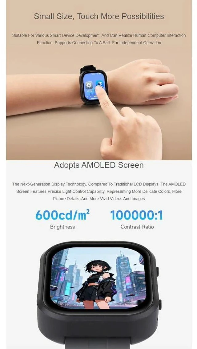 Alt view image 6 of 7 - ESP32-C6 2.06inch AMOLED Touch Watch Development Board,410 × 502 Pixels Capacitive Touch Display,Supports WiFi 6 / Bluetooth 5 / Zigbee,Supports AI Speech Interaction