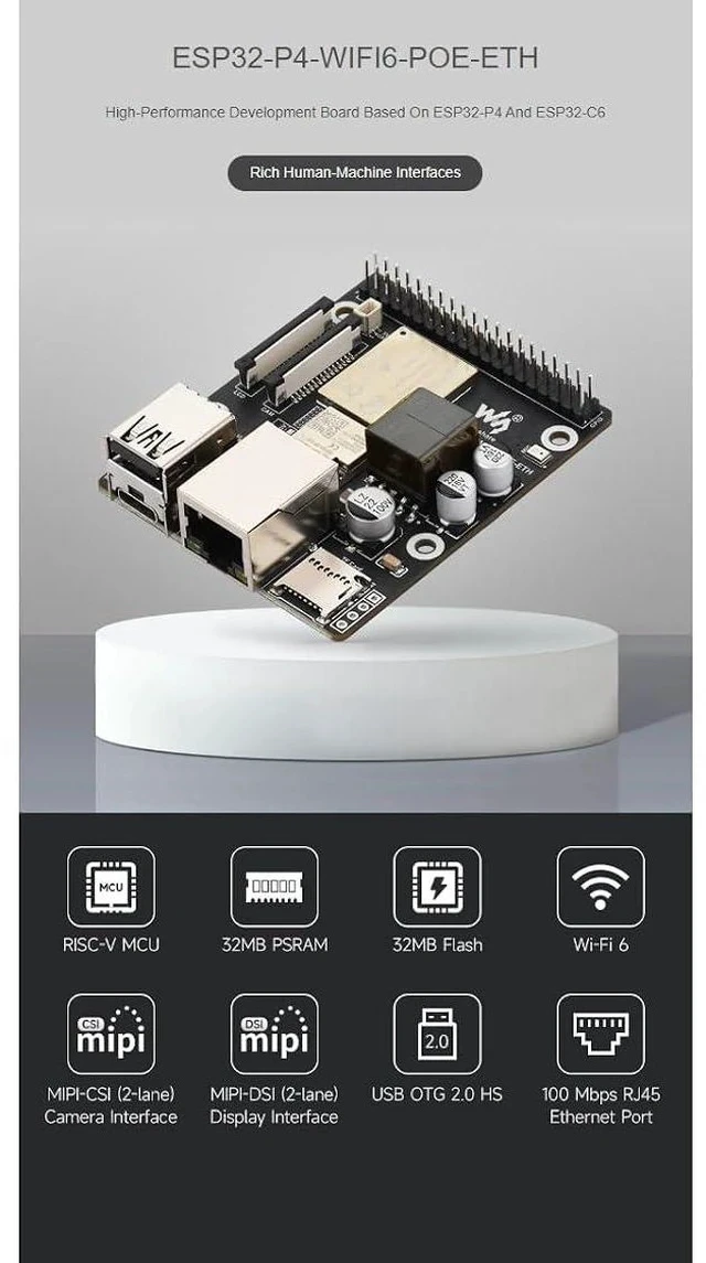 Alt view image 2 of 7 - ESP32-P4-WIFI6-POE-ETH Development Board Based On ESP32-P4 and ESP32-C6 Supports Wi-Fi 6 and Bluetooth 5 (LE),Supports PoE Power Supply,Supports AI Speech Interaction