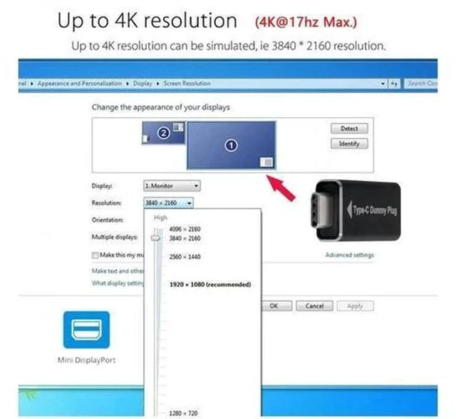 Alt view image 5 of 7 - USB-C Virtual Display Dummy Plug, DP-Alt Mode DDC EDID Headless Ghost Display Emulator 4K@17Hz Black