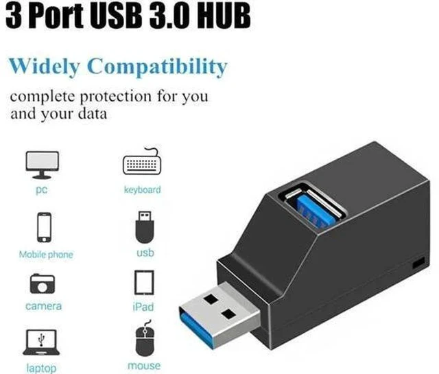 Alt view image 5 of 7 - 3-Port USB 3.0 Mini OTG Hub, Portable Multi-Port USB Splitter Charging Extender Adapter for MacBook, Laptops & Desktop PCs
