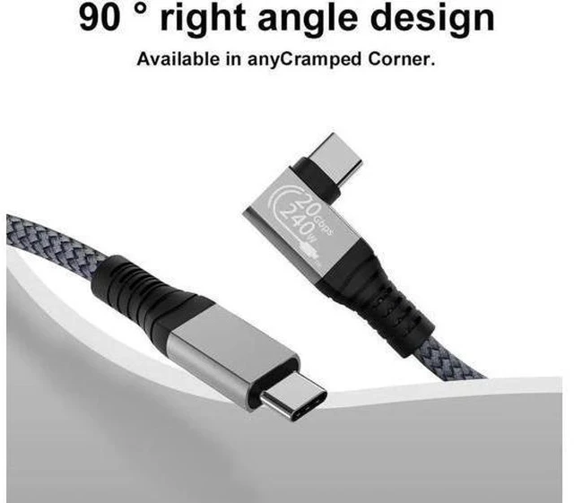 Alt view image 7 of 7 - 10FT Right Angle 90° USB-C to USB-C Cable | USB3.2 Gen2 20Gbps | 240W PD Fast Charging | 4K@60Hz Video, Thunderbolt 3 Compatible for MacBook, iPad Pro & USB-C Monitors
