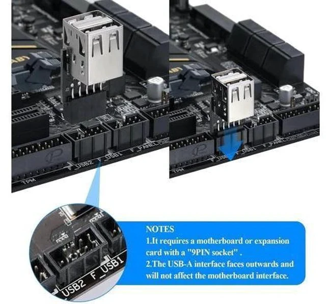Alt view image 2 of 7 - 9Pin USB 2.0 Header 1 to 2 Port Dual Layer Splitter Adapter for PC Motherboard