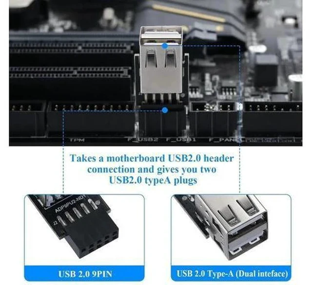 Alt view image 4 of 7 - 9Pin USB 2.0 Header 1 to 2 Port Dual Layer Splitter Adapter for PC Motherboard