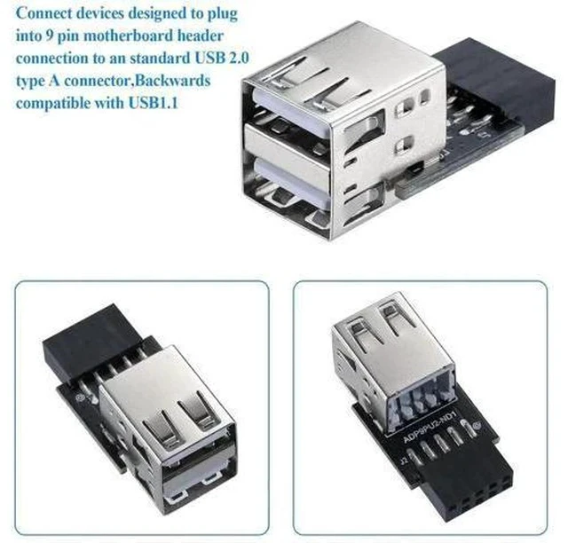 Alt view image 7 of 7 - 9Pin USB 2.0 Header 1 to 2 Port Dual Layer Splitter Adapter for PC Motherboard