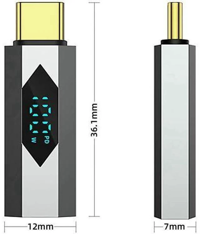 Alt view image 5 of 6 - 2 Pack Digital Display USB-C Male to Female Adapter, 100W PD Type-C Power Meter Tester with LED Wattage Screen Compatible with iPhone 15 Series, iPad Air/Pro, MacBook, All USB-C Devices, Grey