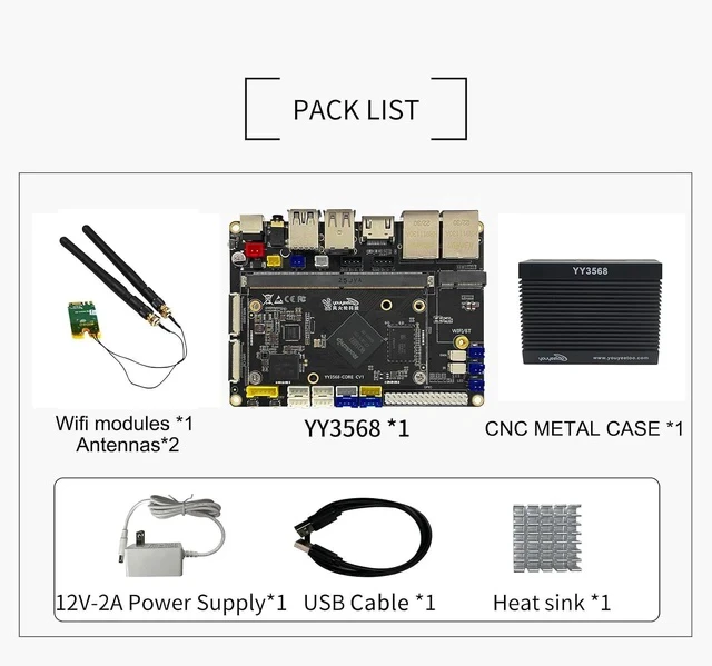 Alt view image 2 of 7 - Dual GbE Low Power Arm Mainboard - YY3568 Basic Rockchip RK3568 - Support SATA 3.0, PCIe 3.0 SSD, USB Host x6 - Up to 4K@60Hz Video Output - AIoT Control/NAS/Single Board Computer (Kit C)