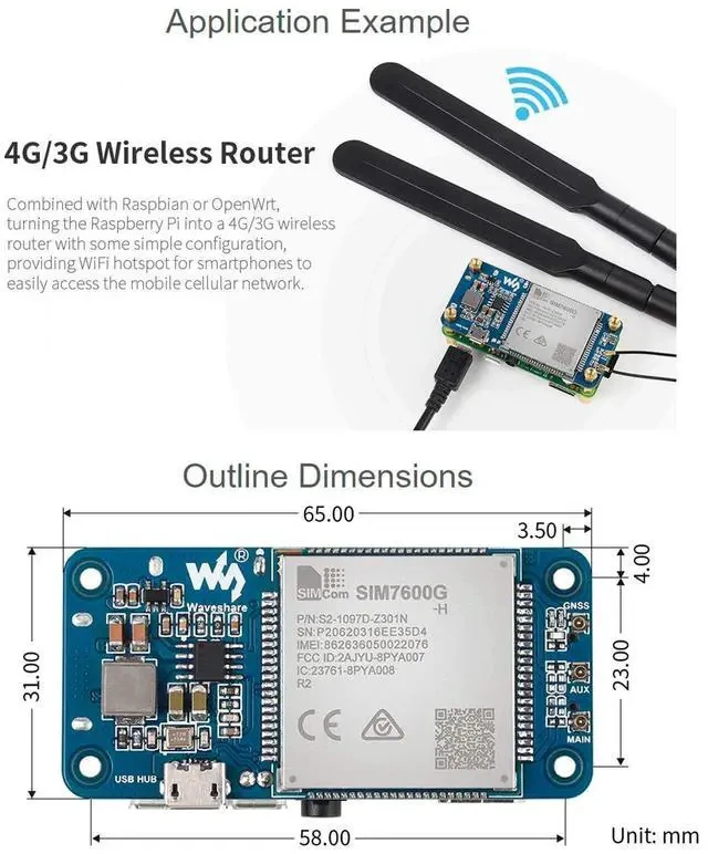 Alt view image 5 of 7 - SIM7600G-H 4G HAT Module for Raspberry Pi and PC,Support LTE Cat-4 4G 3G 2G Communication and GNSS Positioning,Global Band,up to 50Mbps Uplink, 150Mbps Downlink