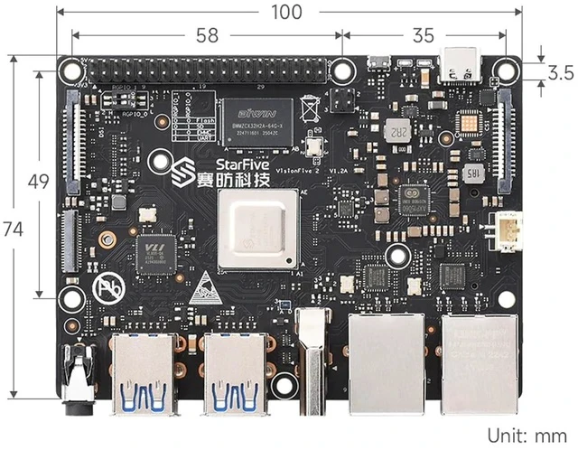 Alt view image 6 of 7 - VisionFive2 RISC-V Single Board Computer, Quad Core, 8GB with WiFi dongle, StarFive JH7110 with 3D GPU, Dual Ethernet Port with 2 x 1Gbit, for IOT/AI (Kit 7, Version v1.3B)