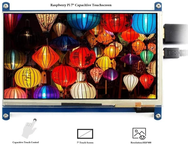Alt view image 2 of 7 - 7 inch Capacitive Touch Screen IPS Display HDMI LCD Module 1024x600 Touchscreen for Raspberry Pi 4/3/2/1 Model B/B+/A+/BeagleBone Black/Banana Pi, Windows 10/8.1/8/7