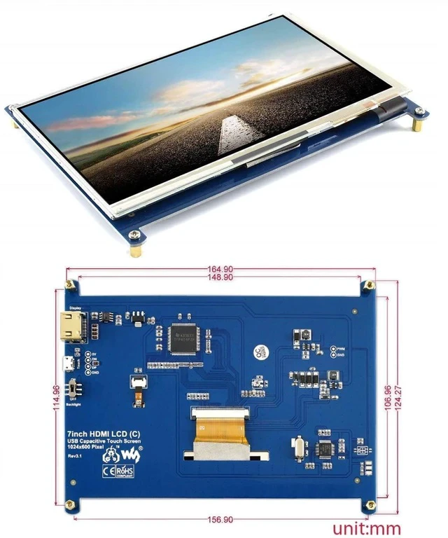 Alt view image 6 of 7 - 7 inch Capacitive Touch Screen IPS Display HDMI LCD Module 1024x600 Touchscreen for Raspberry Pi 4/3/2/1 Model B/B+/A+/BeagleBone Black/Banana Pi, Windows 10/8.1/8/7
