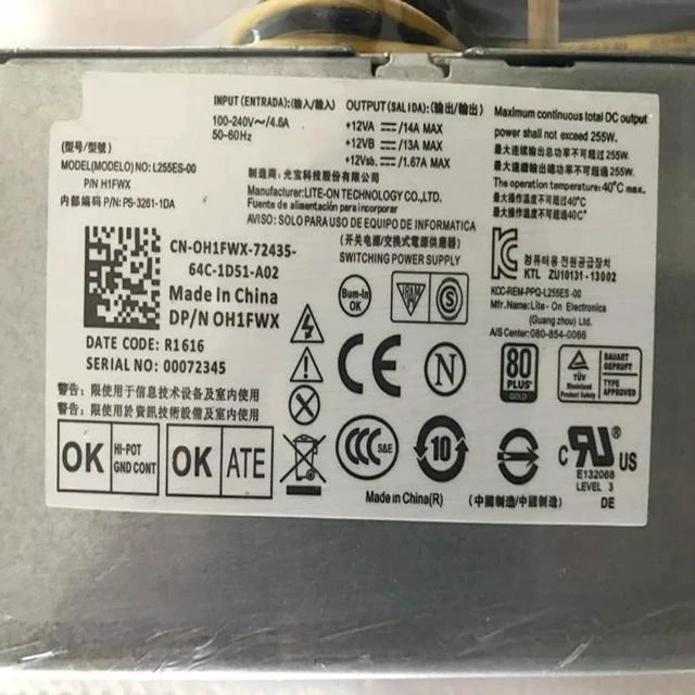 Alt view image 6 of 6 - L255AS-00 D255AS-00 H255AS-00 H255ES-01 F255ES-00 HU255AS-00 PSU for De ll Opti Plex 3020 7020 9020 T7100 255W Power Supply
