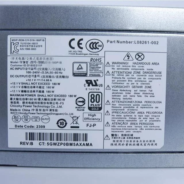 Alt view image 4 of 5 - D19-180P1A D16-180P1B D16-180P3A PCH023 180W Power Supply for H P 280 282 480 G3 G4