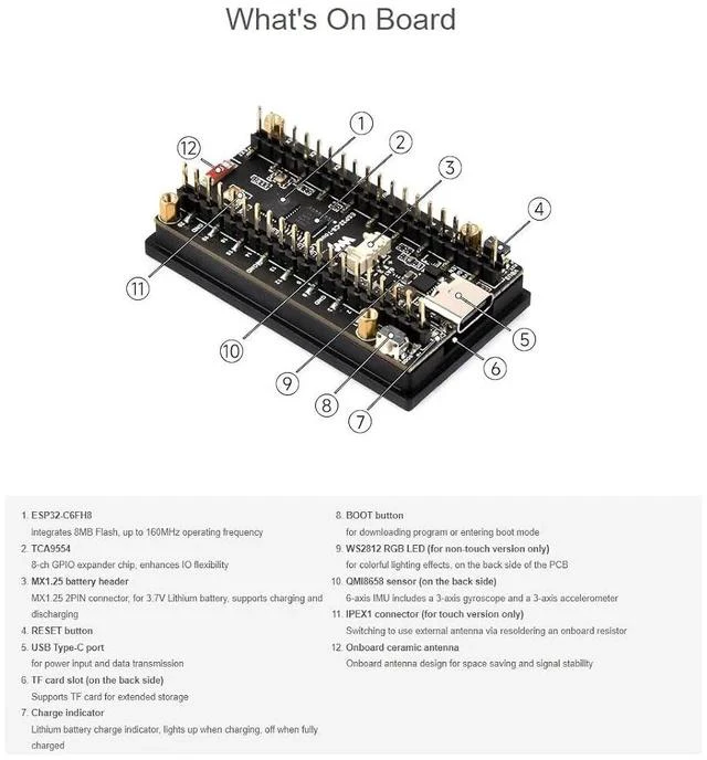 Alt view image 4 of 7 - ESP32-C6 1.9inch Touch Display Development Board,170×320 Pixels 262K Color LCD Screen Support 2.4GHz WiFi and Bluetooth BLE 5 Supports 90°Hardware Rotation