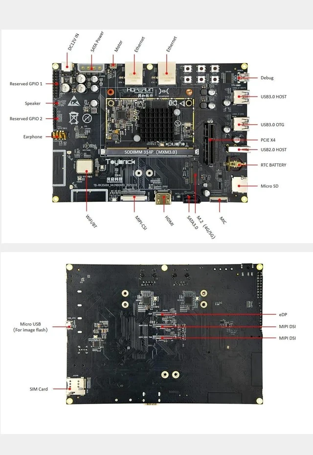Alt view image 5 of 5 - HH-SCDAYU200 OpenHarmony 3.1 Main line, RK3568 Rich Device Development Kit,4K HDMI2.0 DSI MIPI-CSI2 eDP GMAC SATA3.0 Connector for IOT NVR AI