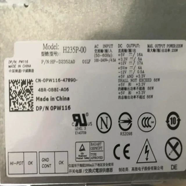 Main image of PSU for 760 780 960 980 235W Power Supply L235P-01 H235P-00 PW116 RM112 0G185T H235E-00 F235E-00 L235ES-00