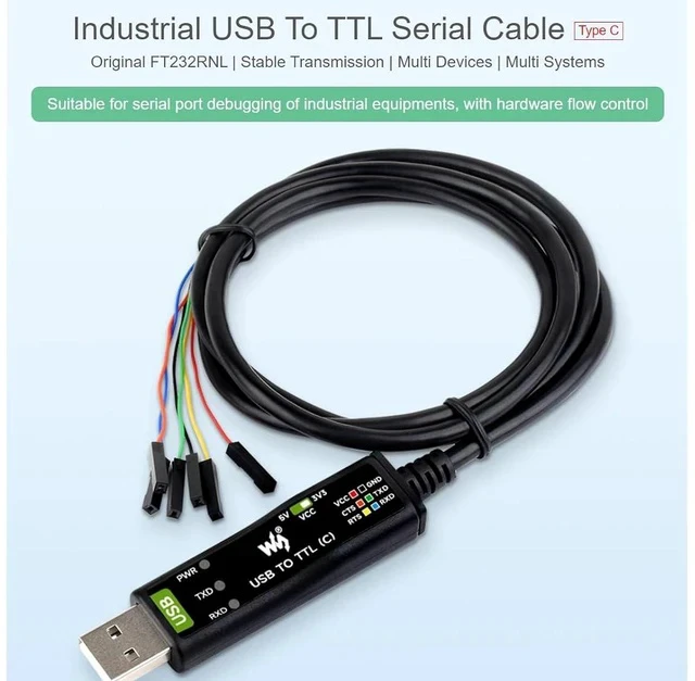 Alt view image 2 of 7 - Industrial USB to TTL 6pin Serial Adapter Cable, USB to TTL (C) Converter Onboard FT232RNL Chip,Compatible with Win11/10/8.1/8/7,Mac, Linux, Android,3.3V/5V Voltage Level Switching