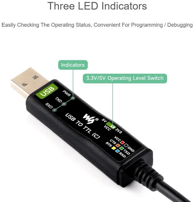 Alt view image 4 of 7 - Industrial USB to TTL 6pin Serial Adapter Cable, USB to TTL (C) Converter Onboard FT232RNL Chip,Compatible with Win11/10/8.1/8/7,Mac, Linux, Android,3.3V/5V Voltage Level Switching