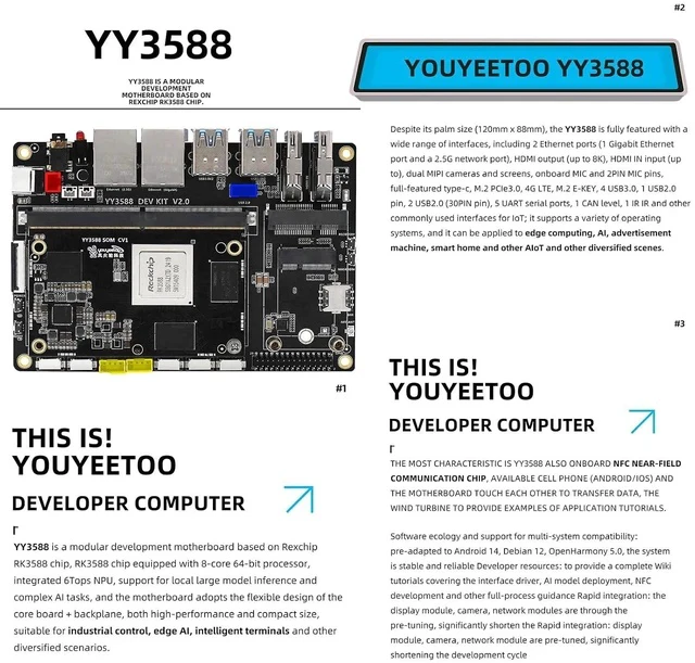 Alt view image 6 of 7 - YY3588 Single Board Computer - RK3588 SoC,6TOPS NPU, 4/8/16/32GB RAM, 4G/LTE/NFC Support, 4K/8K Video Codec, Multi-Interface Expansion for Edge AI & IoT (4GB RAM+32GB eMMC,Standard Kit)