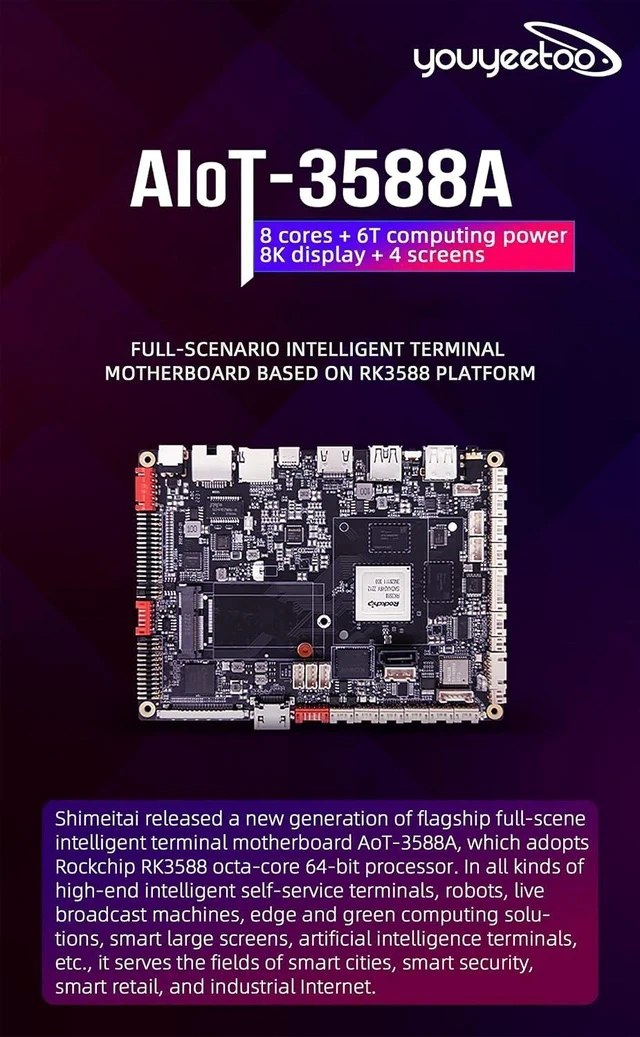Alt view image 3 of 7 - AIOT-3588A Intelligent self-Service Terminal Motherboard, Equipped with Rockchip RK3588 Octa-core, 6 Tops NPU, Android 12.0 (4+32G)