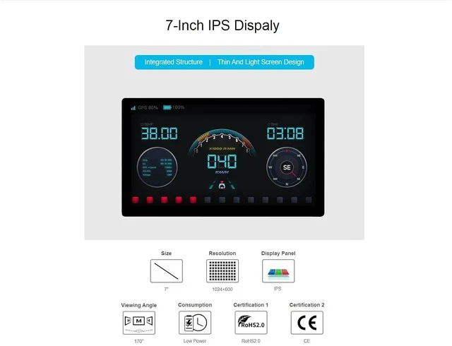 Alt view image 3 of 7 - 1024 × 600 Resolution 7inch IPS Display Integrated Thin and Light Screen for Raspberry Pi,Jetson Nano,Windows PC,Support Windows/Linux/Android System,170° Wide Viewing Angle