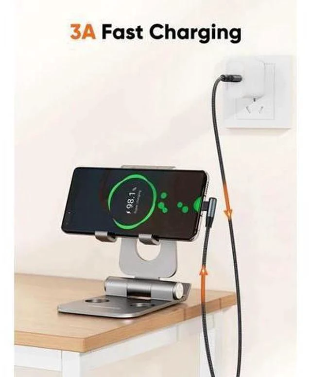 Alt view image 6 of 7 - 3.3FT 90 Degree Right Angle USB C Cable, Nylon Braided 3A Charging Cord for Car CarPlay, iPhone 15, Galaxy S24/S23, MacBook, iPad & Switch
