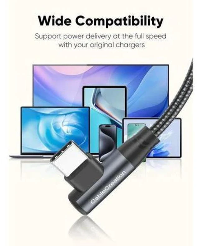 Alt view image 7 of 7 - 3.3FT 90 Degree Right Angle USB C Cable, Nylon Braided 3A Charging Cord for Car CarPlay, iPhone 15, Galaxy S24/S23, MacBook, iPad & Switch