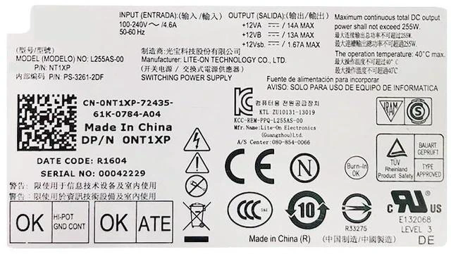 Alt view image 5 of 6 - L255AS-00 D255AS-00 H255AS-00 H255ES-01 F255ES-00 HU255AS-00 PSU for De ll Opti Plex 3020 7020 9020 T7100 255W Power Supply