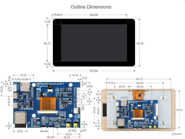 Alt view image 7 of 7 - ESP32-S3 7inch Capacitive Touch Screen Development Board 800×480 Resolution 7 inch 65K RGB LCD Disply,5-Point Touch,Supports WiFi & Bluetooth