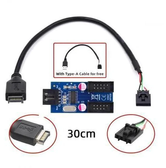 Alt view image 4 of 7 - TypeE to Dual USBA + 9Pin USB2.0 Header Multi-Port Hub Adapter Cable | USB3.1 Gen2 Front Panel Header Splitter for Motherboard Port Expansion