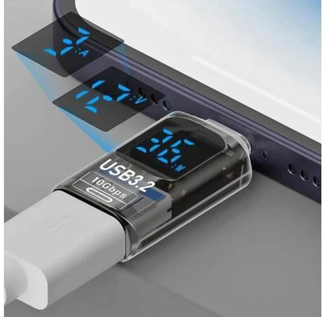 Alt view image 3 of 6 - 2 Pack USB 3.2 A to USB C Adapter with LED Digital Power Display, Real-Time Monitor Voltage Current Wattage Converter Compatible with iPhone 15 Series, iPad Air/Pro, MacBook, All USB-C Phones & Tablet