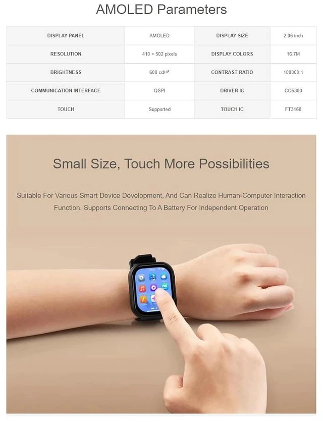 Alt view image 4 of 7 - ESP32-S3 2.06inch AMOLED Touch Watch Development Board Based on ESP32-S3R8 Microcontroller(Not Include Battery), Supports Offline Voice Recognition and AI Speech Interaction