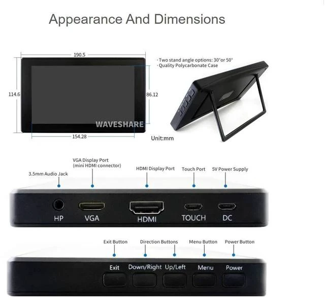Alt view image 7 of 7 - 7inch HDMI LCD (H) (with case) 1024x600 for Raspberry Pi IPS Display Capacitive Touch Screen Monitor with Toughened Glass Cover Case for Raspberry Pi 4/3/2/1 B B+ A+/Jetson Nano/Windows 10