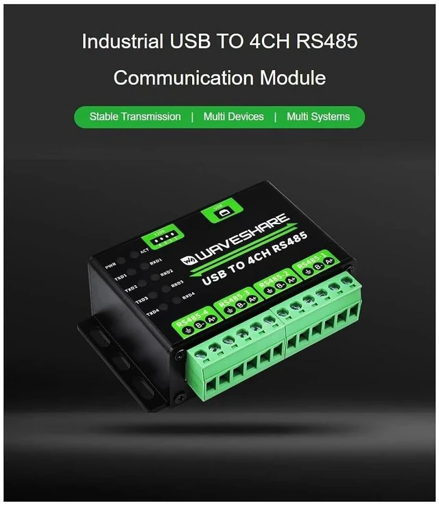 Alt view image 2 of 6 - Industrial USB to 4Ch RS485 Converter Module,Universal Serial Communication,1200~460800bps Reliable Speed,Transmission Distance Up to 1.2km,Supports Win7/8/8.1/10/11, Mac, Linux, Android