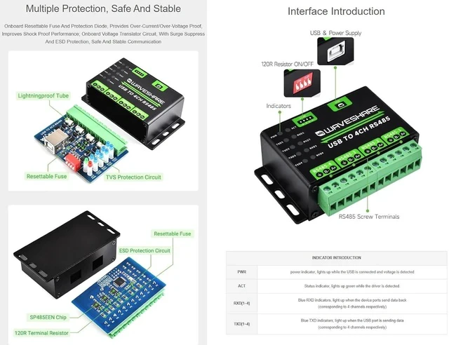 Alt view image 3 of 6 - Industrial USB to 4Ch RS485 Converter Module,Universal Serial Communication,1200~460800bps Reliable Speed,Transmission Distance Up to 1.2km,Supports Win7/8/8.1/10/11, Mac, Linux, Android