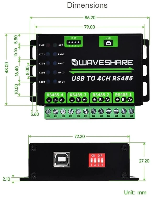 Alt view image 6 of 6 - Industrial USB to 4Ch RS485 Converter Module,Universal Serial Communication,1200~460800bps Reliable Speed,Transmission Distance Up to 1.2km,Supports Win7/8/8.1/10/11, Mac, Linux, Android