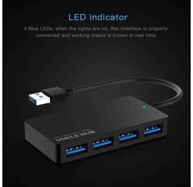 Alt view image 4 of 6 - Ultra Slim Black 4-Port USB 3.0 Hub, 5Gbps High Speed Data Splitter, Portable USB Port Expander Compatible with Mac, Windows Laptops & Ultrabooks